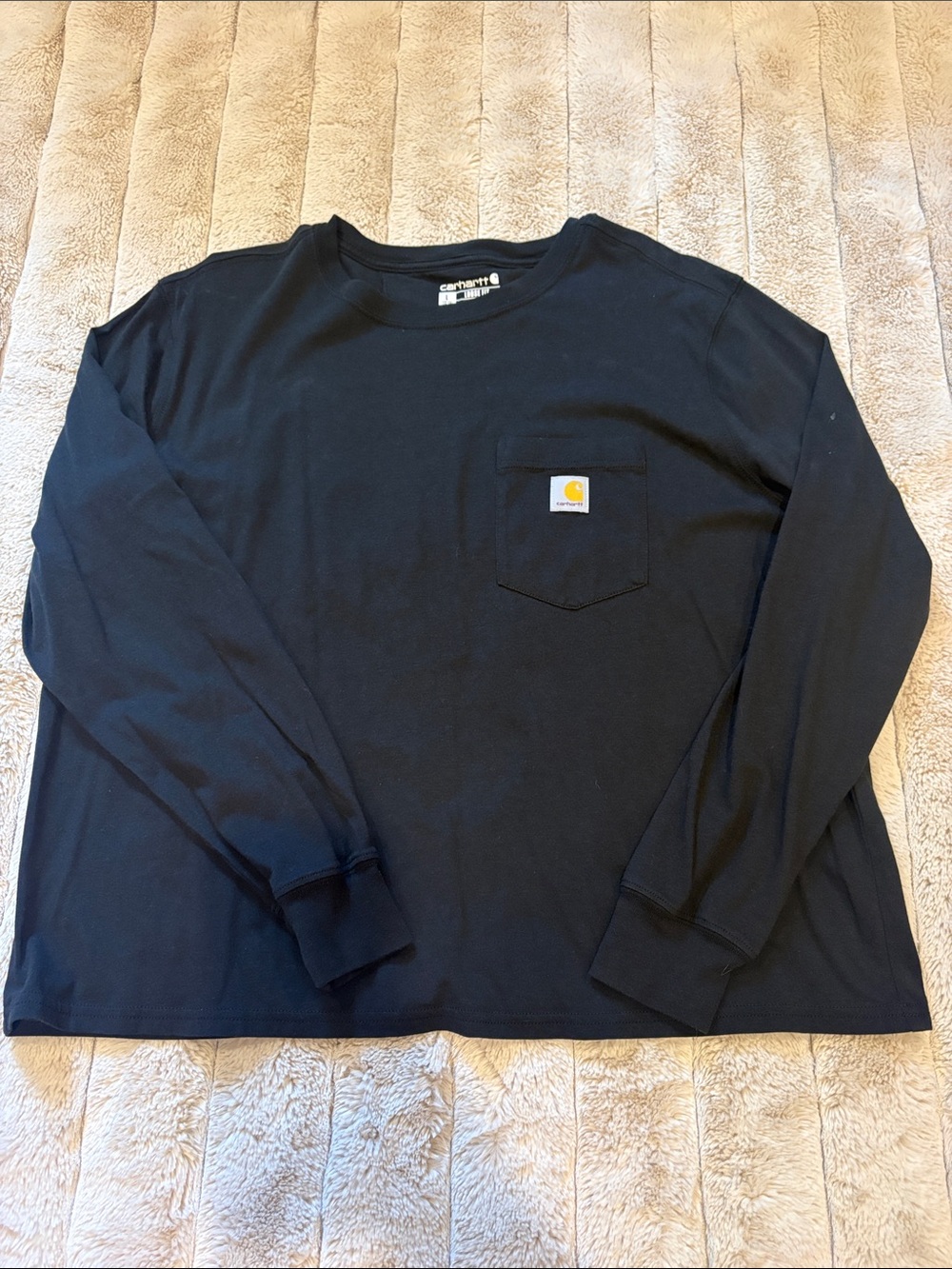 Carhartt Black Long Sleeve Pocket Tee with Yellow Logo Patch